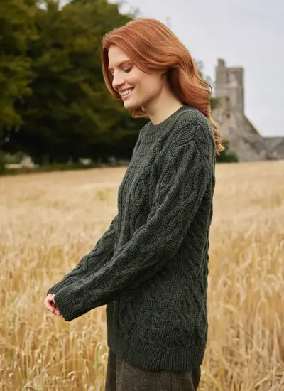 Lily Aran Wool Sweater in Woodland Green